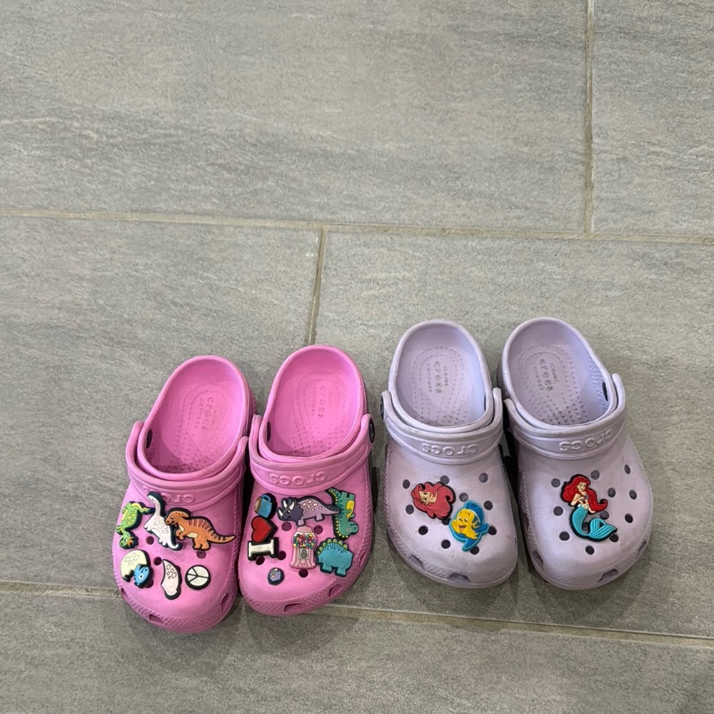 CROCS Kids Pink and Lavender Clogs with Fun Charms
